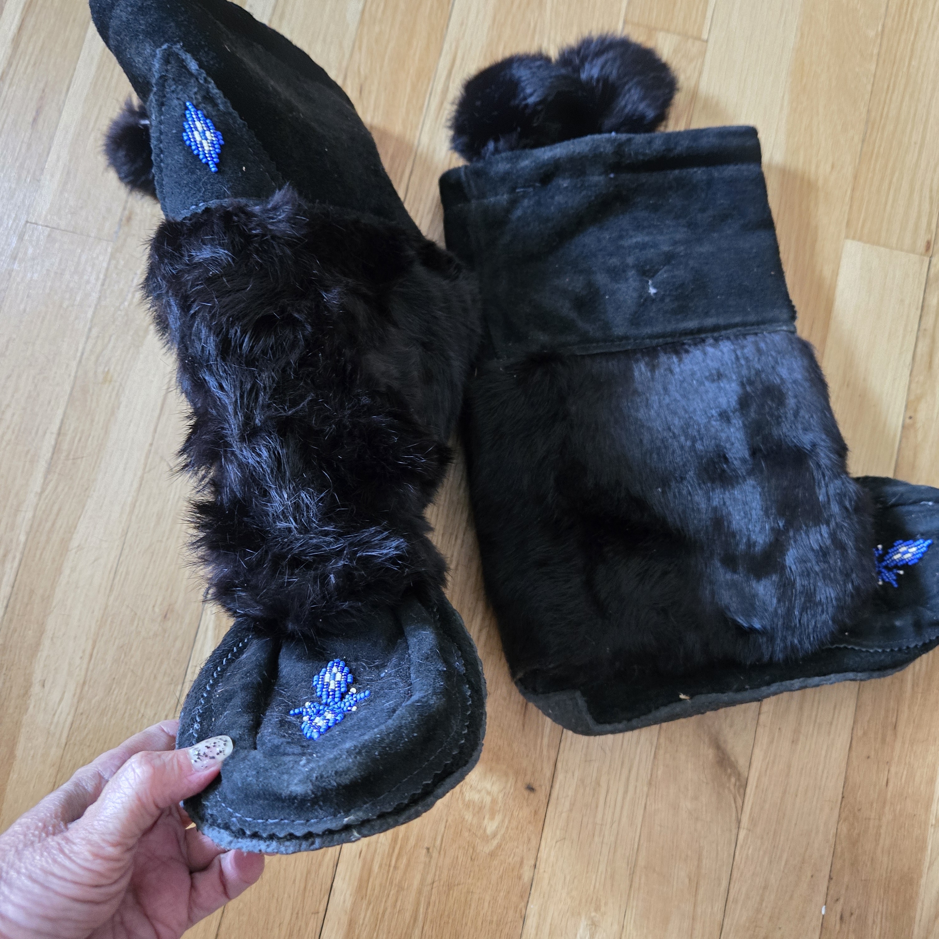 Bear Dance Black Moccasins With Blue Accents